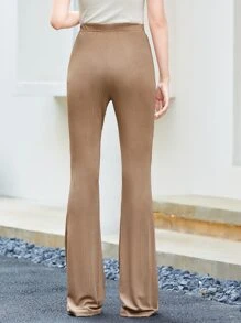 SHEIN Essnce Flare Leg Solid Pants - Mocha Brown - View 2