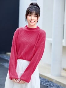 SHEIN Essnce Áo len dệt kim trễ vai cho mùa thu/đông - Màu Hồng Tươi - Xem 1