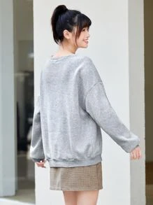 SHEIN Unity Letter & Eagle Print Sweatshirt - Grey - View 2