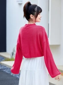 SHEIN Essnce Áo len dệt kim trễ vai cho mùa thu/đông - Màu Hồng Tươi - Xem 2