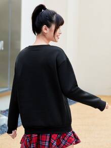 INAWLY 纯色圆领保暖套头衫，长袖上衣，适合毕业季、教师节、返校季等场合。 - 黑色 - 查看 2