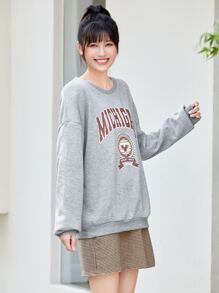 SHEIN Unity Letter & Eagle Print Sweatshirt - Grey - View 4