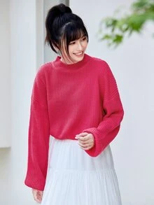 SHEIN Essnce Áo len dệt kim trễ vai cho mùa thu/đông - Màu Hồng Tươi - Xem 3