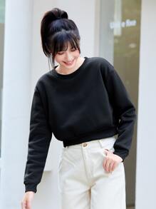 INAWLY Solid Round Neck Thermal Pullover,Long Sleeve Tops Graduation,Teacher,Back To School Fall - Black - View 5