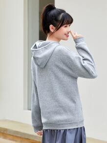 INAWLY 纯色袋鼠口袋保暖内衬连帽衫、长袖上衣