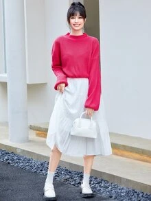 SHEIN Essnce Áo len dệt kim trễ vai cho mùa thu/đông - Màu Hồng Tươi - Xem 4