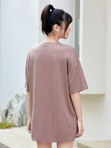 SHEIN Unity Letter & Butterfly Graphic Longline Tee - Apricot - View 2