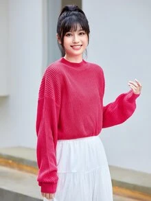 SHEIN Essnce Áo len dệt kim trễ vai cho mùa thu/đông - Màu Hồng Tươi - Xem 5