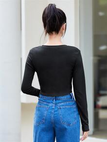 SHEIN Unity 素色大圓領短款T恤 - 黑色 - 查看 2