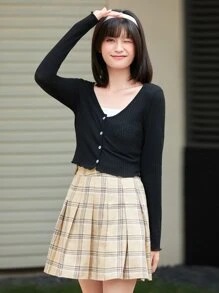 SHEIN Qutie Áo thun Xù nhỏ màu trơn Giải trí - màu đen - Xem 1