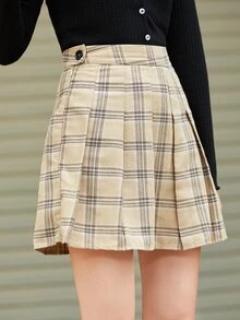 SHEIN Qutie Váy nữ Nút Xếp li Dây kéo Sọc ca rô Sẵn sàng - Nhiều màu - Xem 3