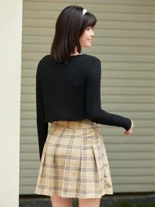 SHEIN Qutie Áo thun Xù nhỏ màu trơn Giải trí - màu đen - Xem 2