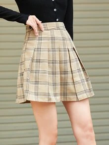 SHEIN Qutie Váy nữ Nút Xếp li Dây kéo Sọc ca rô Sẵn sàng - Nhiều màu - Xem 5