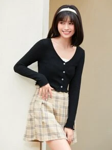 SHEIN Qutie Áo thun Xù nhỏ màu trơn Giải trí - màu đen - Xem 5