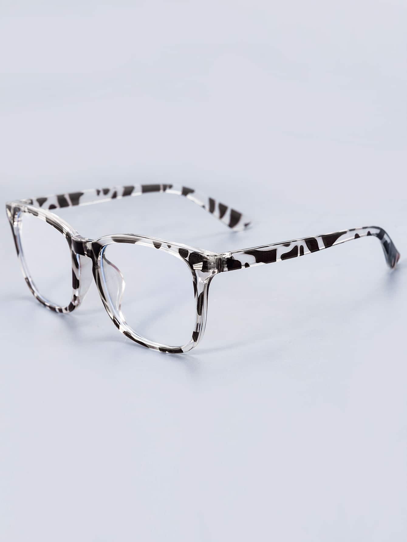 1 Pair Unisex PC Frame Square Clear Lens Glasses, Suitable For Office & Reading - Clear - View 1