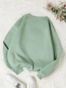 INAWLY Solid Round Neck Thermal Lined Sweatshirt,Long Sleeve Tops Graduation,Back To School Outfits,Graduation,Teacher Outfits For Women,Back To School Pullover Fall Outfit - Mint Green - View 2