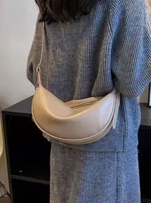 Túi đeo chéo yên xe thời trang giản dị dung tích lớn đa năng thiết kế tối giản màu trơn khóa kéo, túi đựng đồ đi làm - Màu Khaki - Xem 7