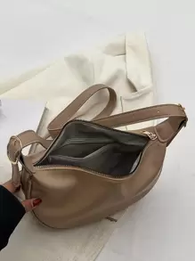 Túi đeo chéo yên xe thời trang giản dị dung tích lớn đa năng thiết kế tối giản màu trơn khóa kéo, túi đựng đồ đi làm - Màu Khaki - Xem 11