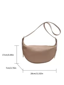 Túi đeo chéo yên xe thời trang giản dị dung tích lớn đa năng thiết kế tối giản màu trơn khóa kéo, túi đựng đồ đi làm - Màu Khaki - Xem 12