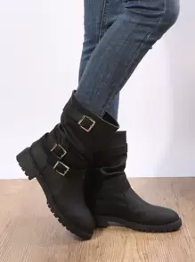 Fall/Winter Women's Fashion Casual Flat Short Ankle Boots Comfortable Black Shoes - Black - View 2