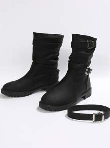Fall/Winter Women's Fashion Casual Flat Short Ankle Boots Comfortable Black Shoes - Black - View 5
