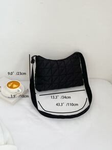 Quilted Detail Hobo Bag - Black - View 3