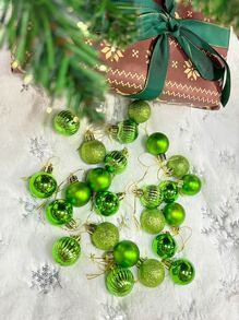 24pcs Christmas Plain Color Decorative Ball - Green - View 2