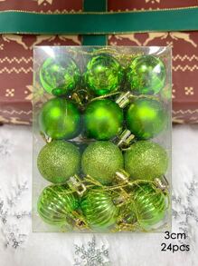 24pcs Christmas Plain Color Decorative Ball - Green - View 3