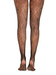 Spider Web Pattern Fishnet Tights - Black - View 5