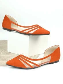Neon Orange Faux Suede Cut Out Ballet Flats - Orange - View 1