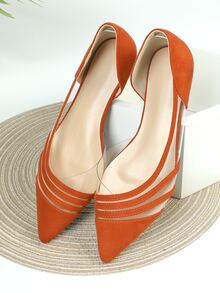 Neon Orange Faux Suede Cut Out Ballet Flats - Orange - View 2
