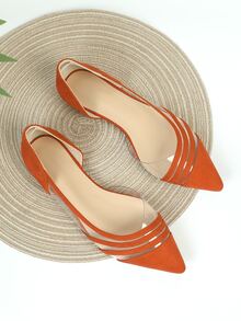 Neon Orange Faux Suede Cut Out Ballet Flats - Orange - View 3