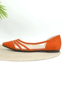 Neon Orange Faux Suede Cut Out Ballet Flats - Orange - View 5