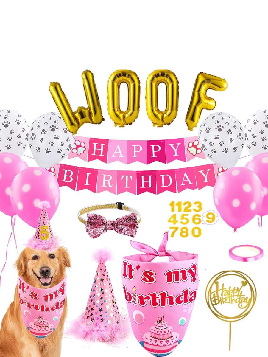 Bộ đồ ăn mừng sinh nhật vật nuôi 8 mảnh - Màu Hồng Tươi - Xem 1