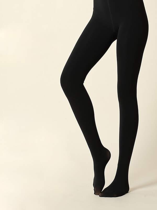 Solid Plush Lined Tights SHEIN USA