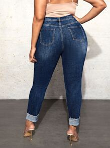 SHEIN SXY Plus Ripped Slant Pocket Skinny Jeans - Navy Blue - View 2