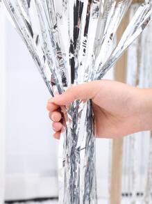 1pc Fringe Trim Disposable PE Table Skirt,Simple Holographic Self-Adhesive Table Cover For Party,Christmas - Silver - View 3