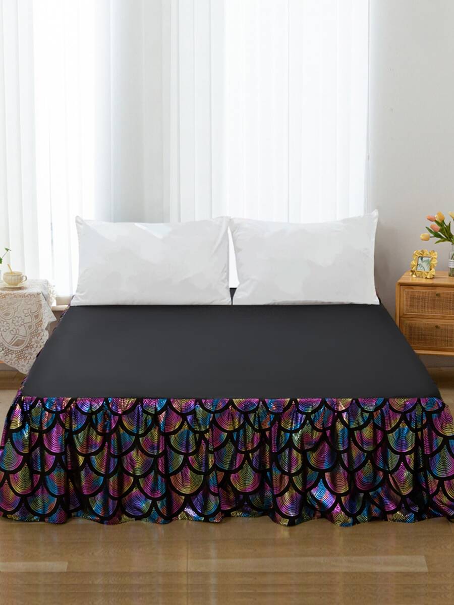 1pc Fish Scale Pattern Bed Skirt - Multicolor - View 1