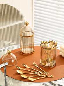 6 件叶子装饰餐具套装和 1 件储物盒圣诞礼物 - 彩色 - 查看 5