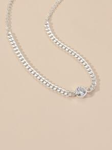 方晶鋯石裝飾頸鏈 - 銀色 - 查看 2