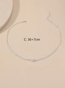 方晶鋯石裝飾頸鏈 - 銀色 - 查看 3