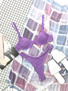 SHEIN Swim Summer Beach Textured Underwire High Cut Bikini Set