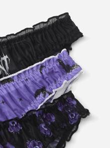 ROMWE Kawaii 3pack Letter Cartoon Bear Graphic Lettuce Trim Panty Set - Multicolor - View 4