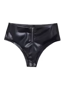 Eilly Bazar Zip Front PU Leather Shorts - Black - View 7