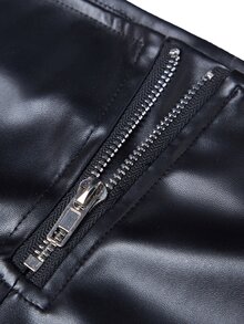 Eilly Bazar Zip Front PU Leather Shorts - Black - View 9