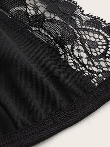 ROMWE 蕾絲拼接交叉吊帶襪內衣套裝 - 黑色 - 查看 3