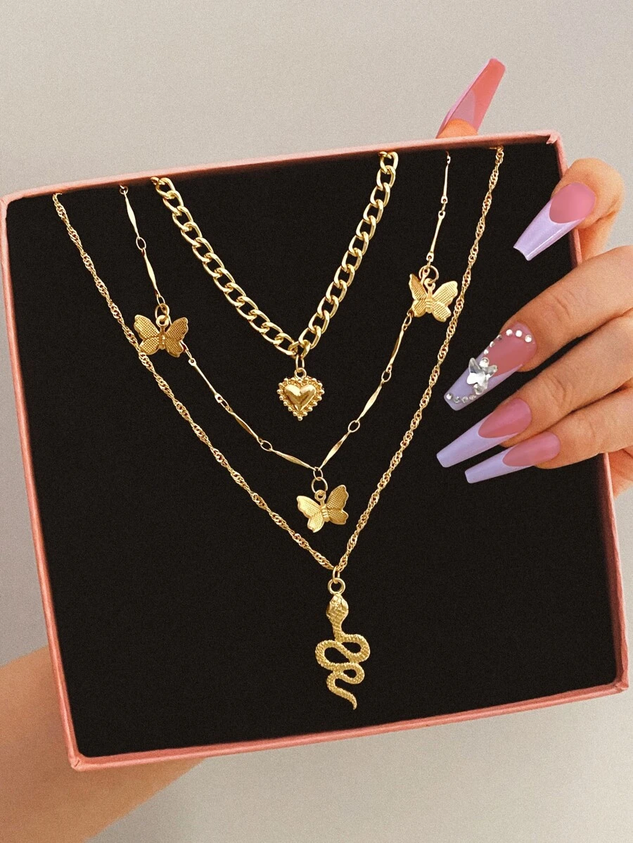 Vòng cổ xếp lớp Bướm & Rắn quyến rũ - Vàng - Xem 1