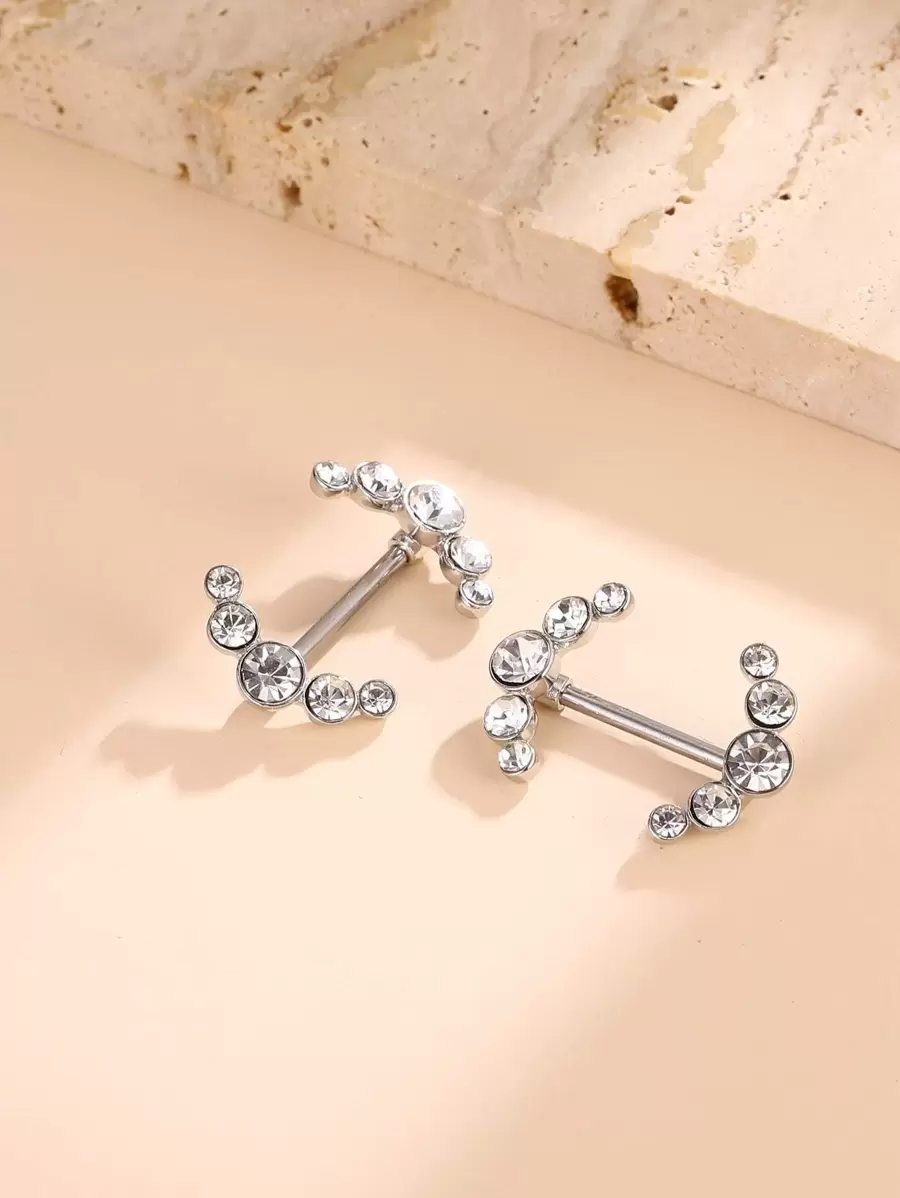 2 件时尚性感 C 形水晶不锈钢乳头环，女士对称乳头穿孔首饰