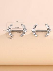 2 件时尚性感 C 形水晶不锈钢乳头环，女士对称乳头穿孔首饰