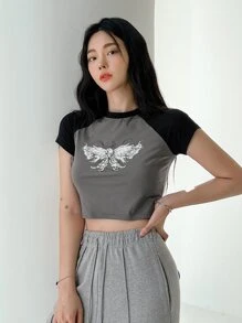 DAZY Áo thun nữ tay lỡ họa tiết động vật - Màu xám đen - Xem 8